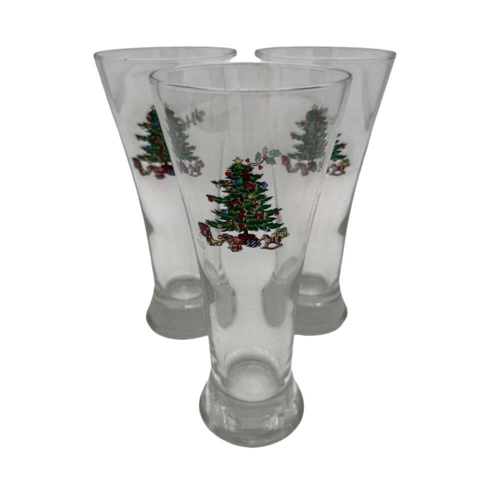 Vintage Luminarc Christmas Tree Glasses Pilsners Set of 3